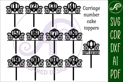 Carriage number cake toppers, 13 designs SVG laser cut SVG APInspireddesigns 