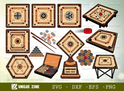 Carrom Board SVG Bundle Carrom Game Clipart Carrom Coins Cut File Bundle SVG Unique Zone 