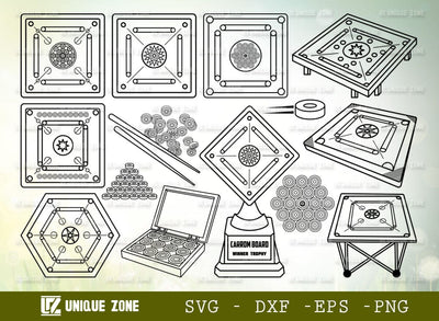 Carrom Board SVG Bundle Carrom Game Outline Carrom Coins Cut File Bundle SVG Unique Zone 
