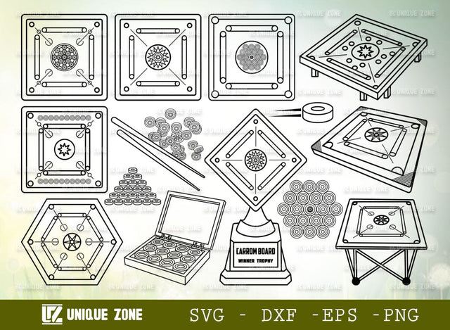 Carrom Board SVG Bundle Carrom Game Outline Carrom Coins Cut File Bundle SVG Unique Zone 