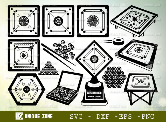 Carrom Board SVG Bundle Carrom Game Silhouette Carrom Coins Cut File Bundle SVG Unique Zone 