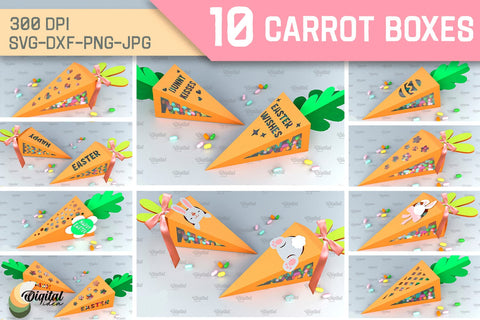 Carrot Boxes SVG Bundle. 3D Easter Gift Boxes Paper Cut 3D Paper Evgenyia Guschina 