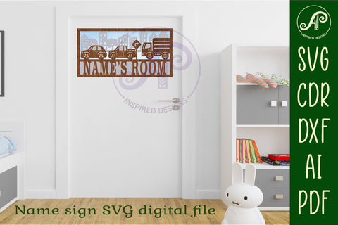 Cars and trucks layered design name sign svg laser cut SVG APInspireddesigns 