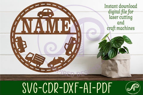 cars and trucks name sign svg laser SVG APInspireddesigns 