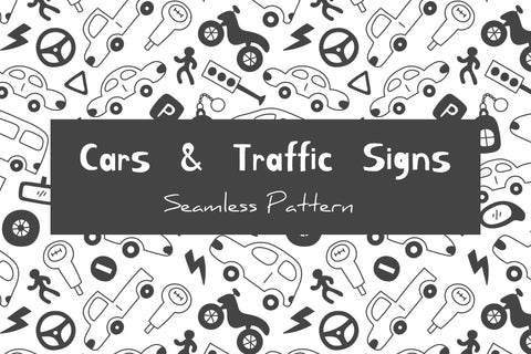 Cars & Traffic Signs Seamless Pattern JPG PNG Digital Pattern Rin Green 