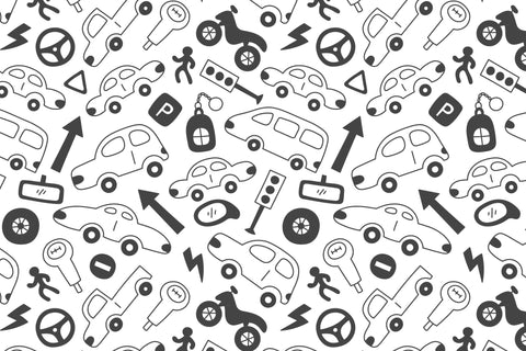 Cars & Traffic Signs Seamless Pattern JPG PNG Digital Pattern Rin Green 