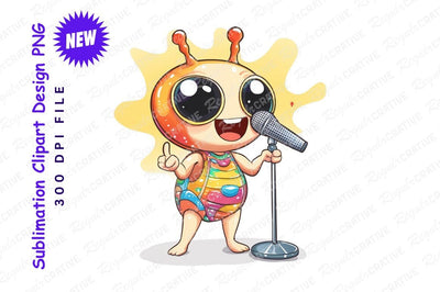 Cartoon alien singer with microphone clipart png Sublimation Regulrcrative 