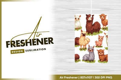Cartoon Alpacas in Various Colors on Green Grass Patches White Background Sublimation Regulrcrative 