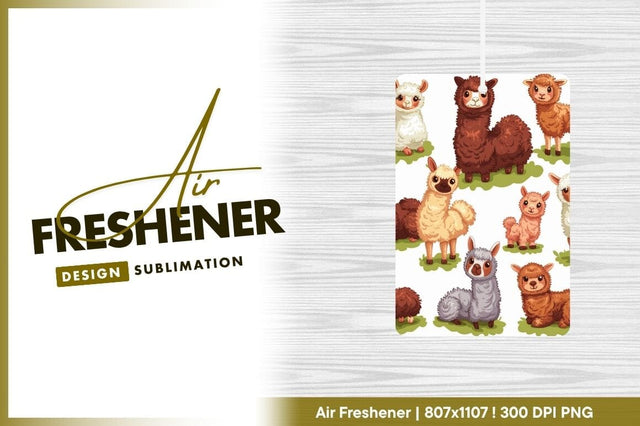 Cartoon Alpacas in Various Colors on Green Grass Patches White Background Sublimation Regulrcrative 