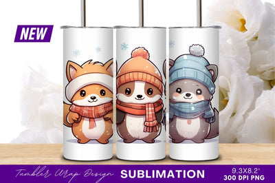 Cartoon Animals Wearing Winter Clothes In Snow Sublimation Regulrcrative 