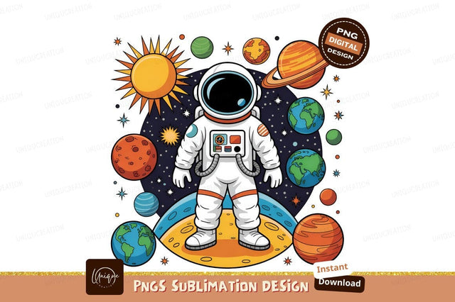 Cartoon Astronaut With Planets And Stars Sublimation Designangry 