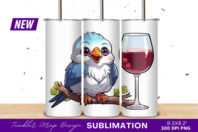 Cartoon bird holding wine glass tumbler png Sublimation Regulrcrative 