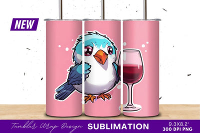 Cartoon bird with wine tumbler png Sublimation Regulrcrative 
