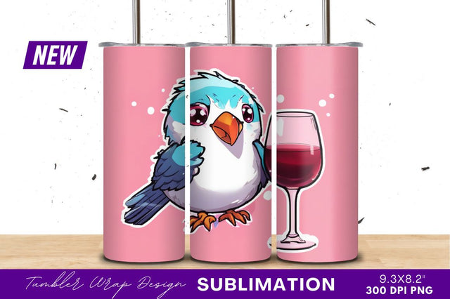 Cartoon bird with wine tumbler png Sublimation Regulrcrative 