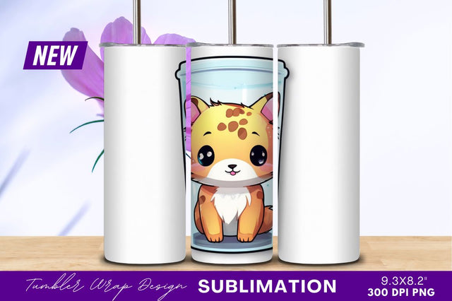 Cartoon bobcat illustration in a tumbler png Sublimation Regulrcrative 