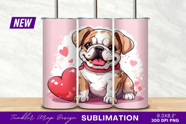 Cartoon bulldog with heart valentines day Sublimation Regulrcrative 