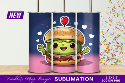 Cartoon burger character with heart topper tumbler png Sublimation Regulrcrative 