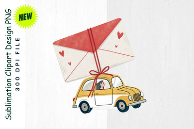 Cartoon Car with Valentine Envelope Sublimation Clipart Sublimation Regulrcrative 