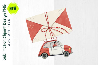 Cartoon Car with Valentine Envelope Sublimation Clipart Sublimation Regulrcrative 