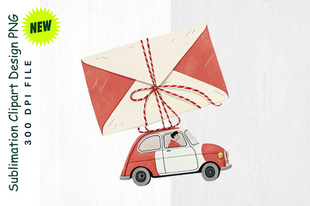 Cartoon Car with Valentine Envelope Sublimation Clipart Sublimation Regulrcrative 