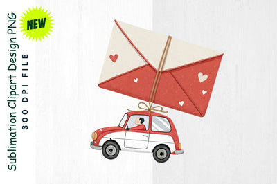 Cartoon Car with Valentine Envelope Sublimation Clipart Sublimation Regulrcrative 