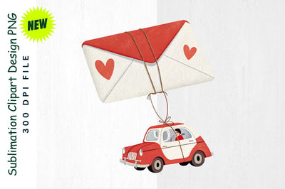 Cartoon Car with Valentine Envelope Sublimation Clipart Sublimation Regulrcrative 