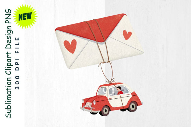 Cartoon Car with Valentine Envelope Sublimation Clipart Sublimation Regulrcrative 