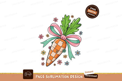 Cartoon Carrot With Bow And Flowers Sublimation Designangry 