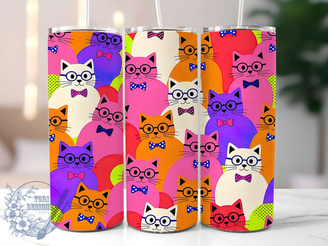 Cartoon Cat Bold Pattern 20oz Tumbler, Cartoon Cat, Bold Pattern, Playful Style, Cute Motif, Whimsical Charm, Skinny Tumbler, Sublimation PNG Sublimation ToriDesigns 