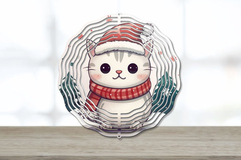 Cartoon Cat Christmas Wind Spinner Sublimation Regulrcrative 