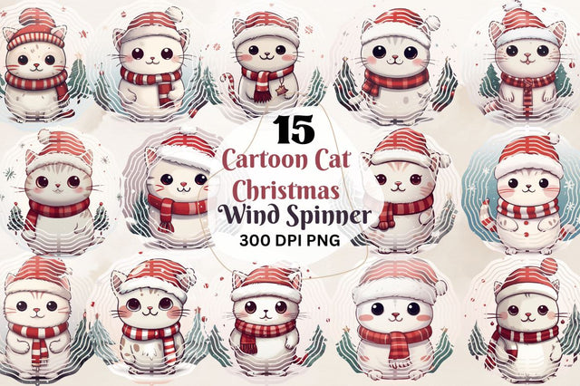 Cartoon Cat Christmas Wind Spinner Sublimation Regulrcrative 