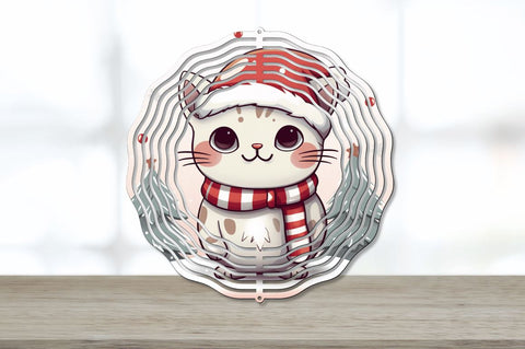 Cartoon Cat Christmas Wind Spinner Sublimation Regulrcrative 