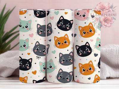 Cartoon Cat Faces 20oz Tumbler, Cartoon Cats, Cat Faces, Whimsical Style, Playful Charm, Animal Motif, Skinny Tumbler, Sublimation PNG Sublimation Li Zamperini 
