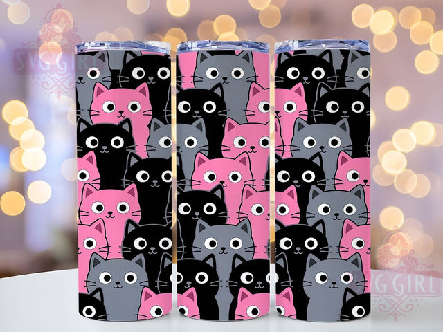 Cartoon Cat Grid 20oz Tumbler Wrap, Cartoon Cats, Cat Grid, Whimsical Style, Playful Charm, Animal Motif, Skinny Tumbler, Sublimation PNG Sublimation SvggirlplusArt 