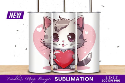 Cartoon cat holding a red heart Sublimation Regulrcrative 