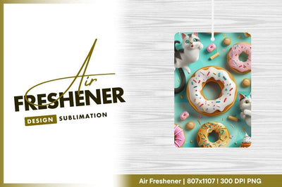 Cartoon Cats and Donuts with Sprinkles on a Turquoise Background Sublimation Regulrcrative 