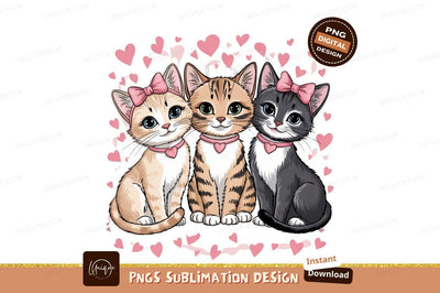 Cartoon Cats With Pink Bows Hearts Sublimation Designangry 