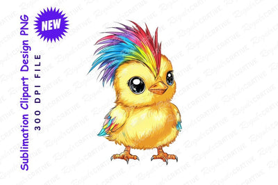 Cartoon chick with rainbow mohawk clipart png Sublimation Regulrcrative 