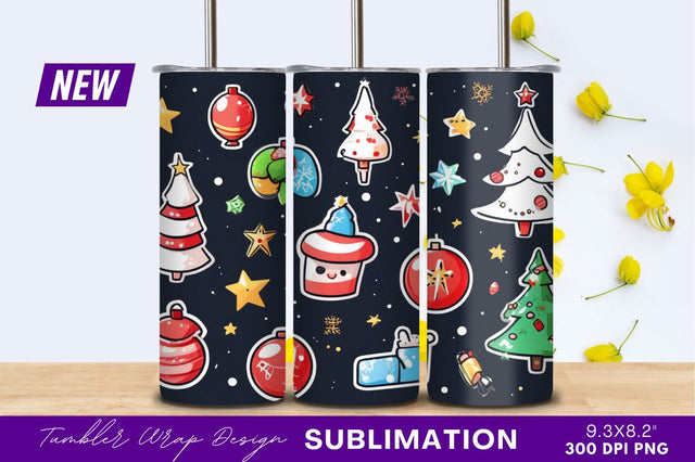 Cartoon Christmas Ornaments And Trees Tumbler Png Sublimation Regulrcrative 
