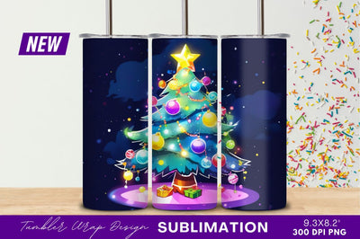 Cartoon Christmas Tree With Gifts Tumbler Png Sublimation Regulrcrative 