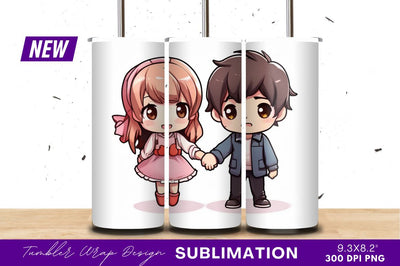 Cartoon Couple Holding Hands Chibi Style Illustration Sublimation Regulrcrative 