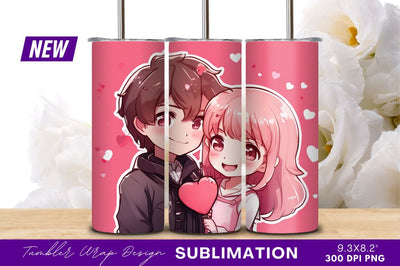 Cartoon Couple Holding Heart Valentines Day Tumbler Png Sublimation Regulrcrative 