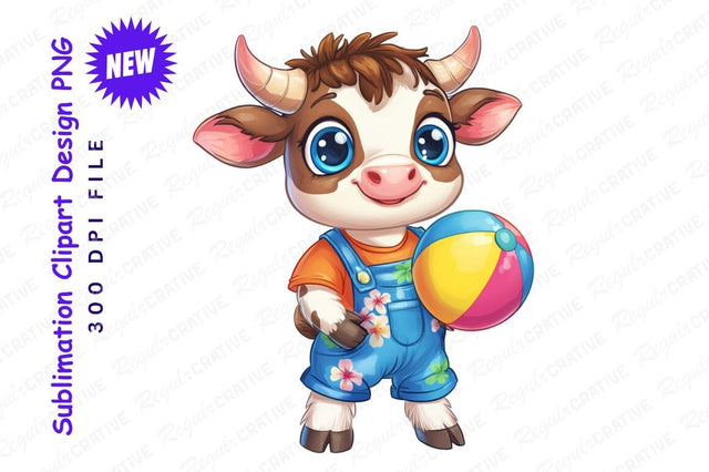 Cartoon Cow Holding Ball Clipart Png Sublimation Regulrcrative 