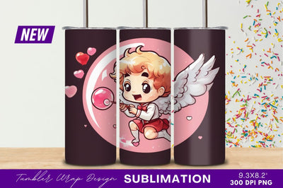 Cartoon Cupid Blowing Bubble Heart Tumbler Png Sublimation Regulrcrative 
