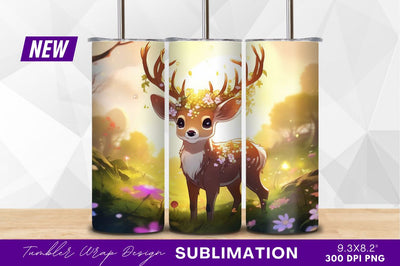 Cartoon deer with flowers in sunny meadow Sublimation Regulrcrative 