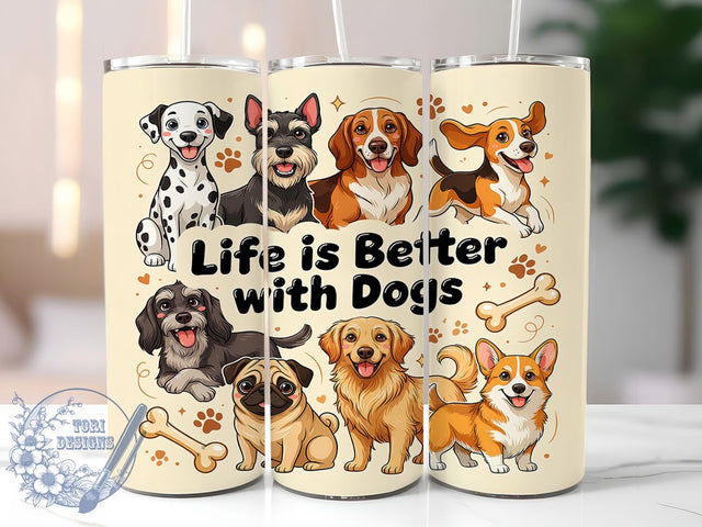 Cartoon Dog Lover Life 20oz Tumbler, Cartoon Dog, Life With Dogs, Pet Illustration, Cute Animal, Skinny Tumbler, Sublimation PNG Sublimation ToriDesigns 