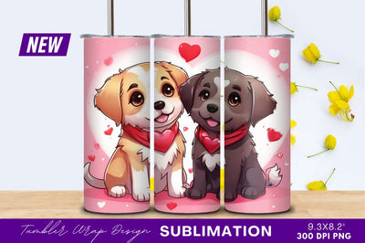 Cartoon Dogs Celebrating Valentines Day Tumbler Png Sublimation Regulrcrative 