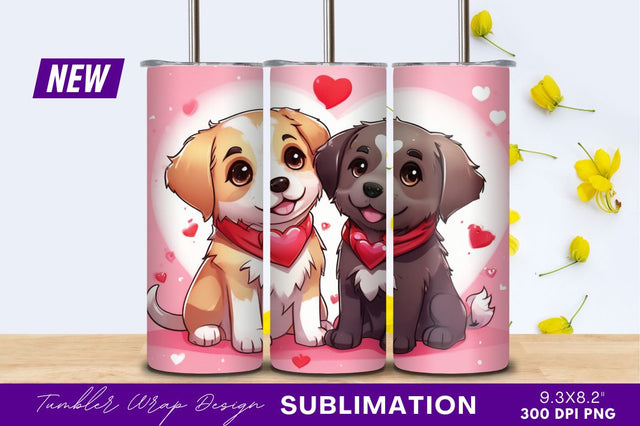 Cartoon Dogs Celebrating Valentines Day Tumbler Png Sublimation Regulrcrative 