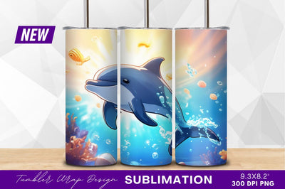 Cartoon dolphin swimming underwater tumbler png Sublimation Regulrcrative 