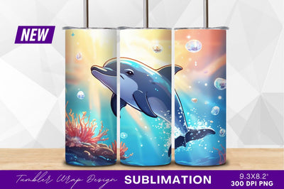 Cartoon dolphin swimming underwater with coral Sublimation Regulrcrative 